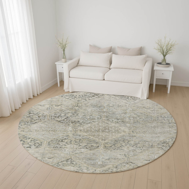 Premium Machine Washable Bucz AMF1745 Geometric Rug, Round 8'