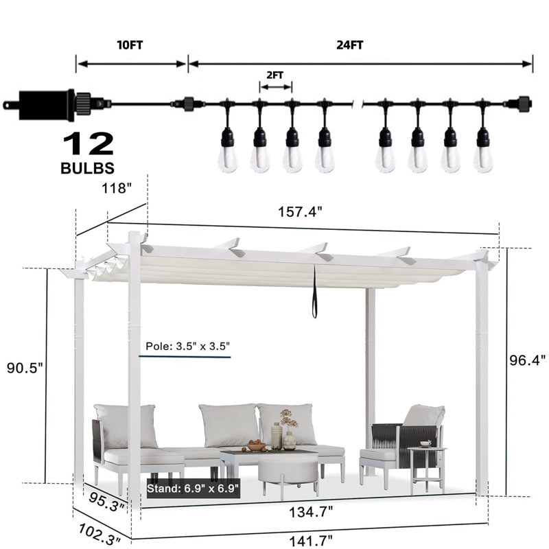 13 Ft. W x 10 Ft. D Aluminum Pergola, White