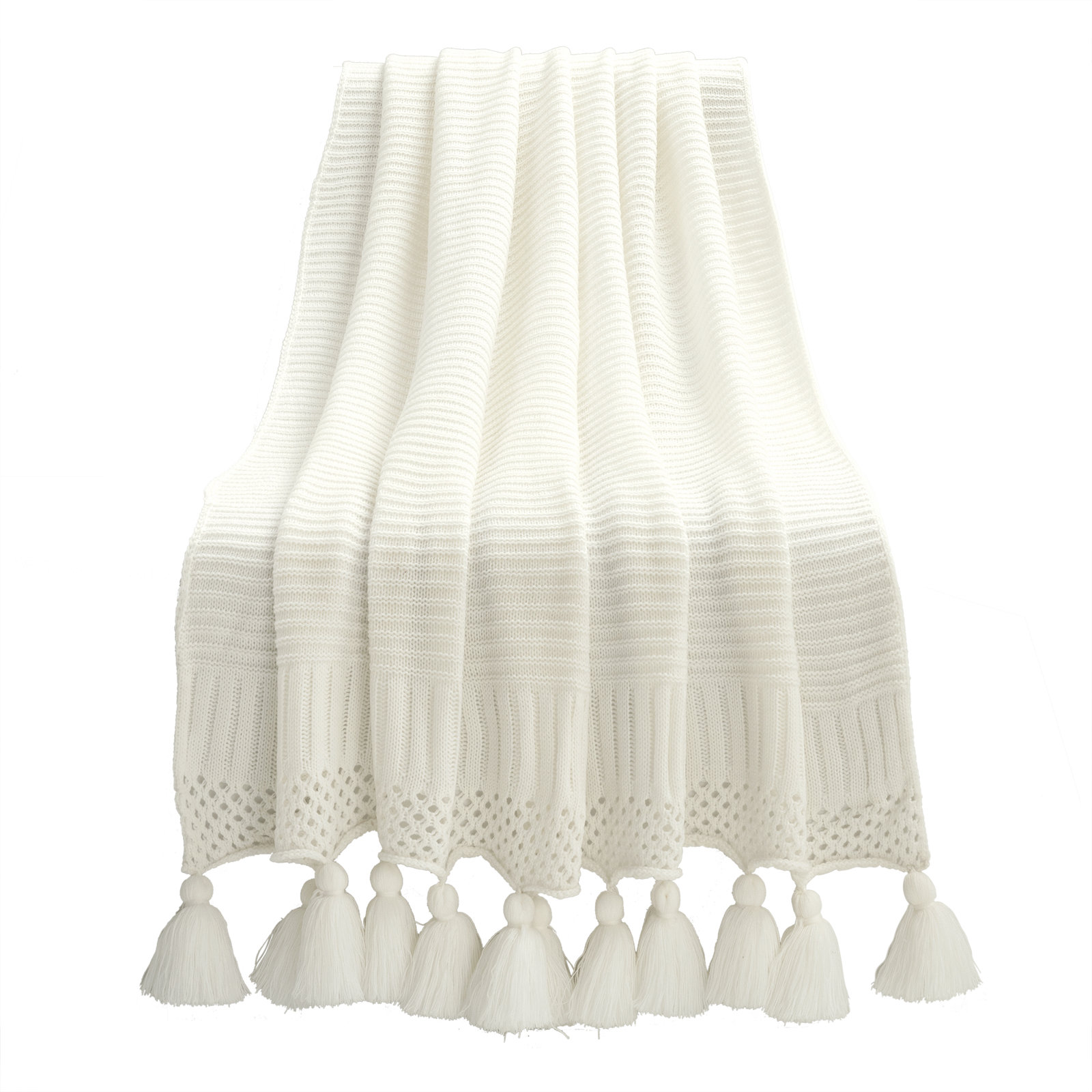 Shafira Plastic / Acrylic Knitted Throw Blanket, Ivory