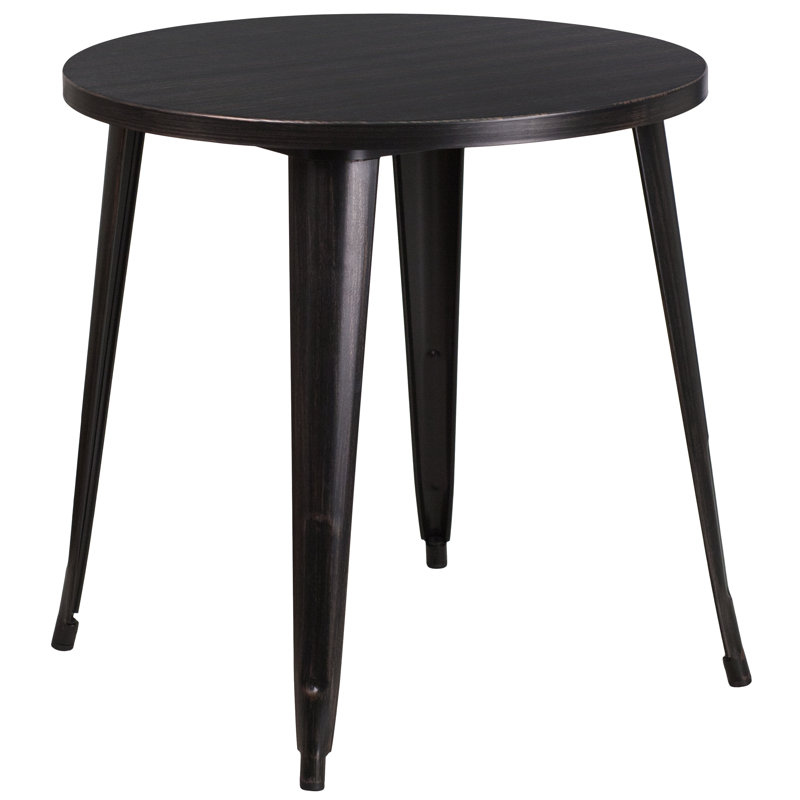 Table ronde intérieure / extérieure en métal 30 po Pelzer, H 29 po x l 30 po x P 30 po, Noir / Doré antique