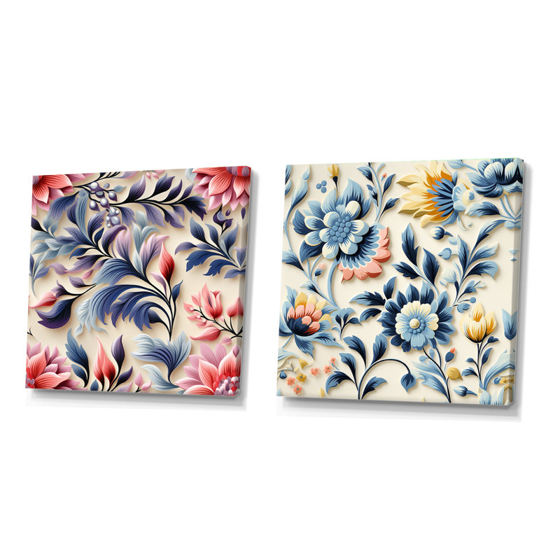 Brinson - Ensemble de 2 collages carrés botaniques abstraits, Toile tendue, H 36 po x l 73 po