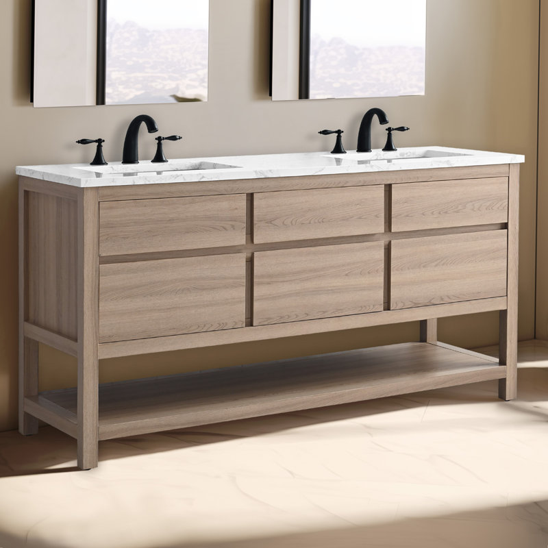 Meuble-lavabo double 60 po avec plateau en pierre d'ingénierie Wesli