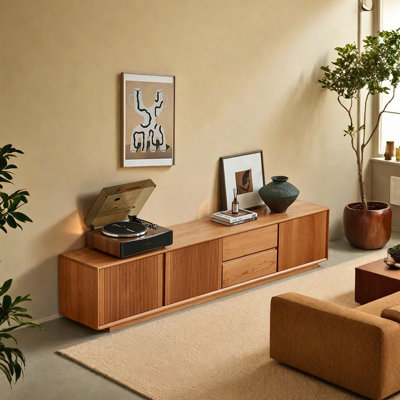 Solid wood Japanese minimalist floor TV cabinet
