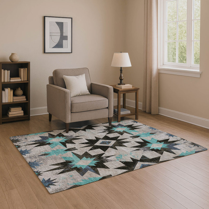 Tapis aztèque Mayfield AMF1893 lavable à la machine de qualité supérieure, Rectangulaire 8 pi x 10 pi
