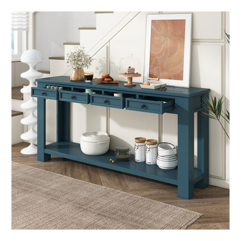 Console / canapé avec tiroirs de rangement et tablette inférieure pour le vestibule (bleu foncé), Bleu très foncé