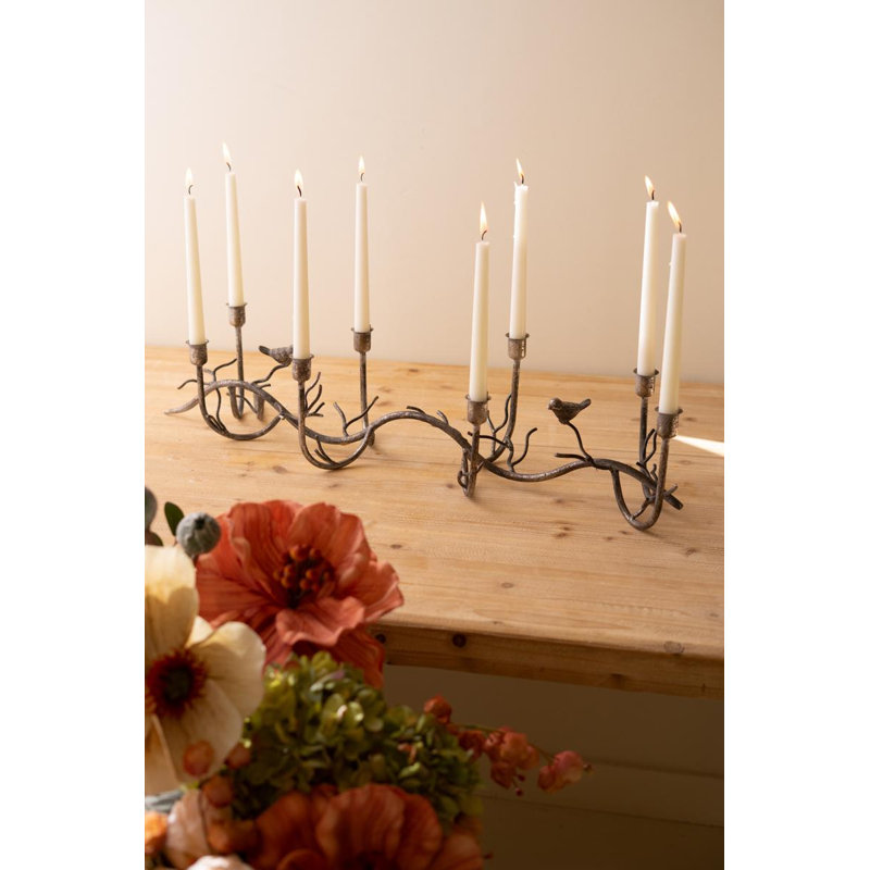 IRON TAPER CANDELABRA WITH BIRDS