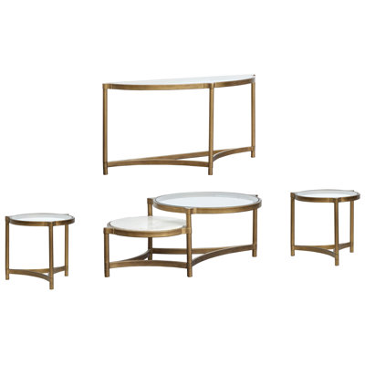 Table de cocktail en forme avec 2 tables de bout et canapé demi-lune