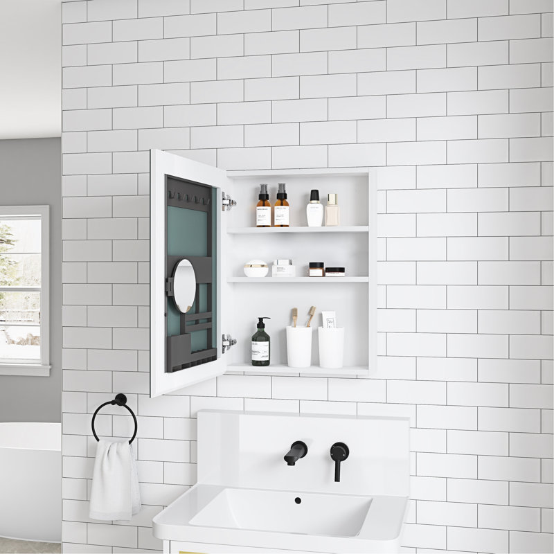 Armoire à pharmacie de salle de bain l 20 po x H 26 po avec miroir biseauté - ouverture à gauche, grand espace de rangement, miroir HD éclatant, bois d'ingénierie robuste, charnières à fermeture silencieuse