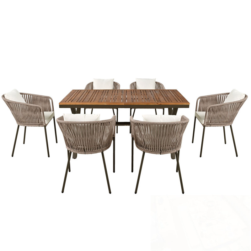 7 pièces Godfrey avec table de salle à manger et 6 chaises, Beige