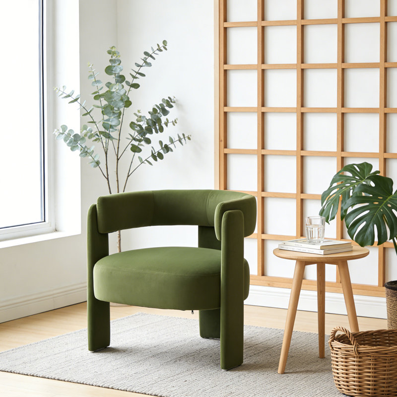 Chaise de salon entièrement rembourrée en velours Chaise de baril Chaise de lecture Chaise d'appoint Chaise de chambre, Vert
