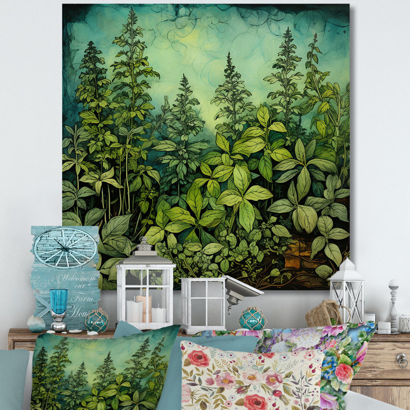 Herbes, origan, teintes 3 - Art floral, Toile tendue, H 36 po x l 36 po x P 1,5 po