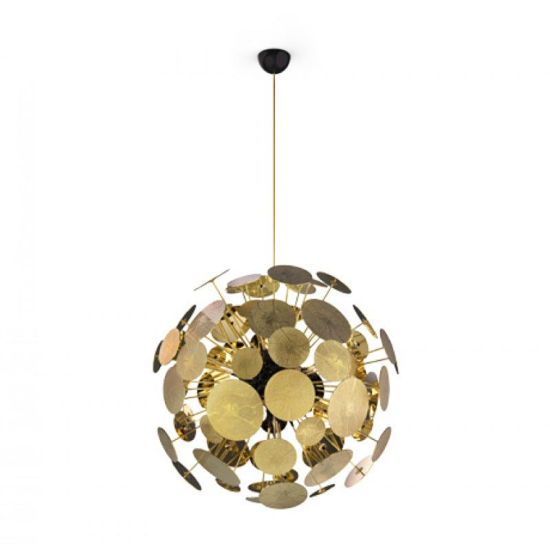 Lustre en forme de globe Newton, Cuivre plaqué, 17" WIDTH X 11" DEPTH X 30" HEIGHT