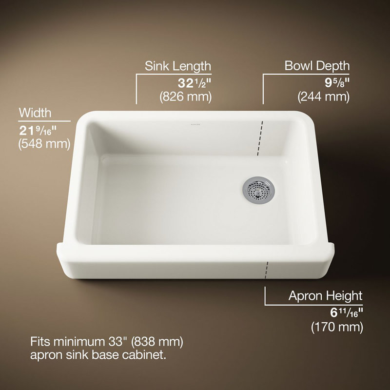 Whitehaven® Self-Trimming 32-1/2" L x 21-9/16" W x 9-5/8" Under-Mount Single-Bowl Sink with Short Apron, Biscuit