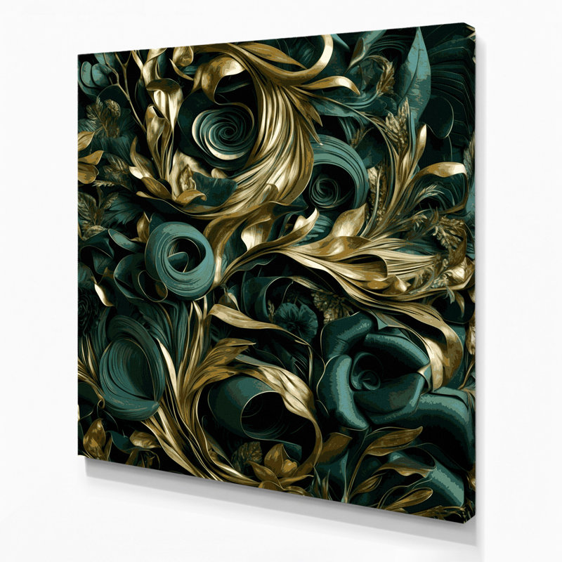 «Abstract Florals 98», art mural sur toile verte, H 32 po x l 32 po