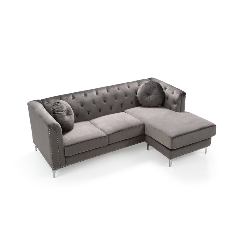 Pompano Mid Century Velvet Reversible Sectional, Gray