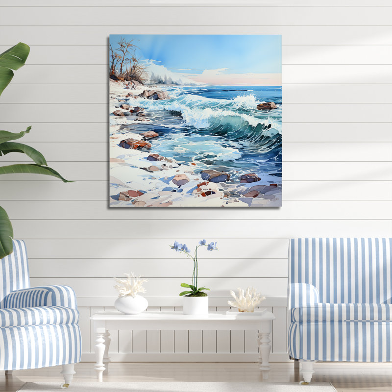 Océan, paysage d'hiver sur toile, H 30 po x l 30 po x P 1 po, Toile tendue