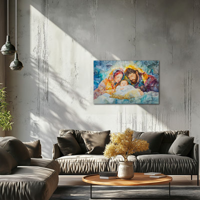 Crèche de la Nativité, art mural, naissance de Jésus, peinture de la maison chrétienne, affiche Mary Joseph and Baby Jesus, reproduction d'art sur toile encadrée, 18 po x 24 po