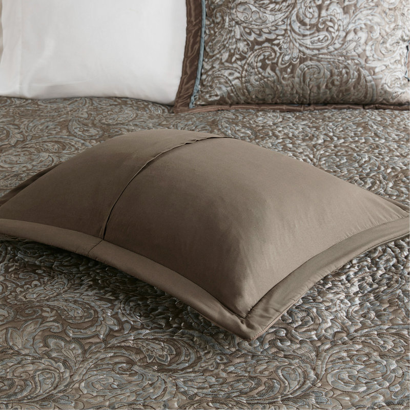 Ensemble de couvre-lit grand classique en jacquard réversible avec coussins décoratifs pour grand lit, bleu et brun