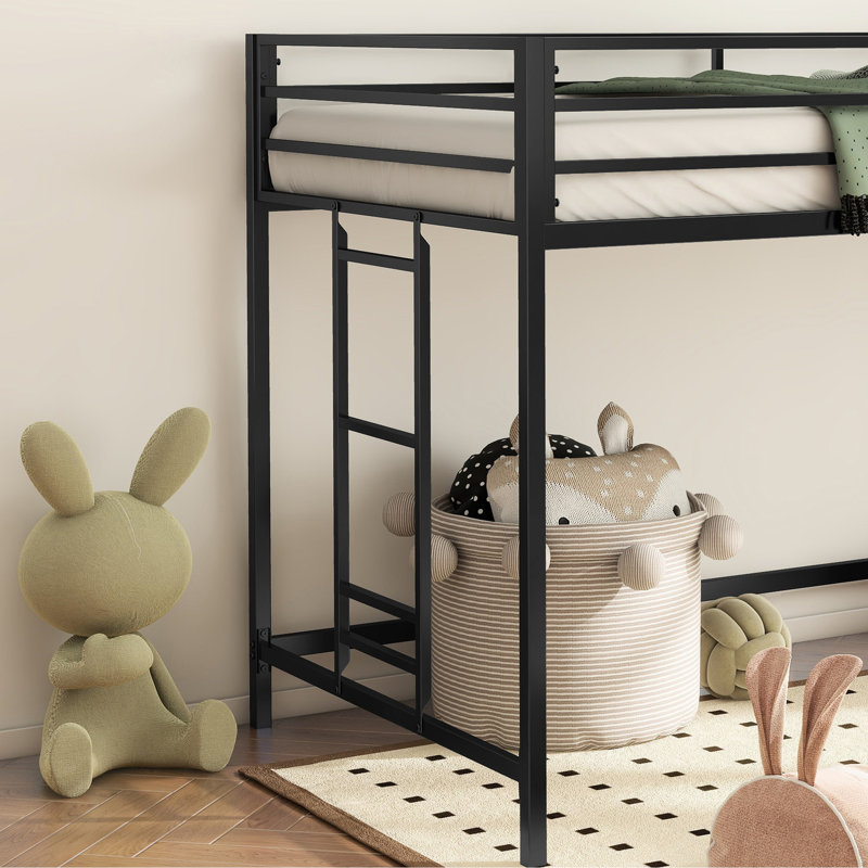Lit mezzanine simple junior en noir - plus de rangement et chambre de confort pour la construction en métal avec garde-corps, bruit, facile, aucun sommier requis
