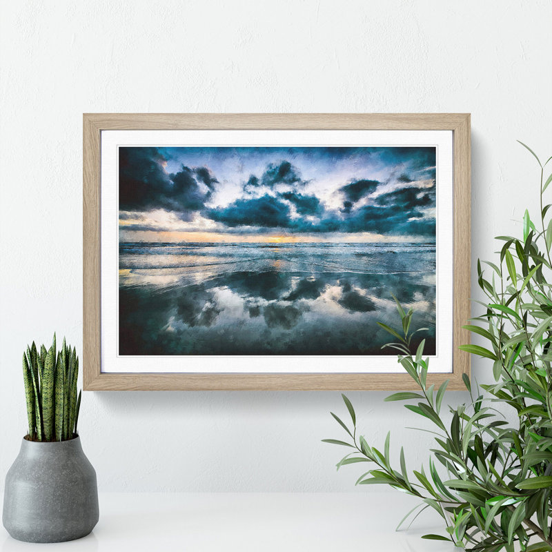 Ocean Reflections in Italy - Picture Frame Graphic Art Print, Oak Framed, 62cm H x 87cm W x 2cm D