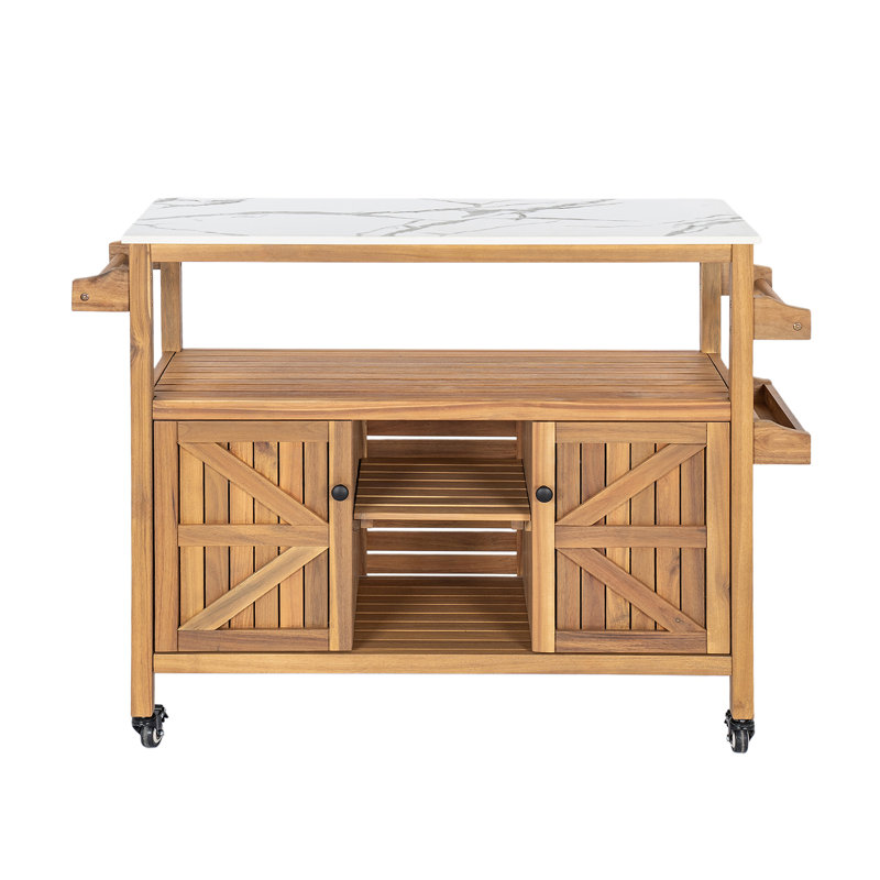 Chariot-bar d'extérieur en bois d'acacia pour patio