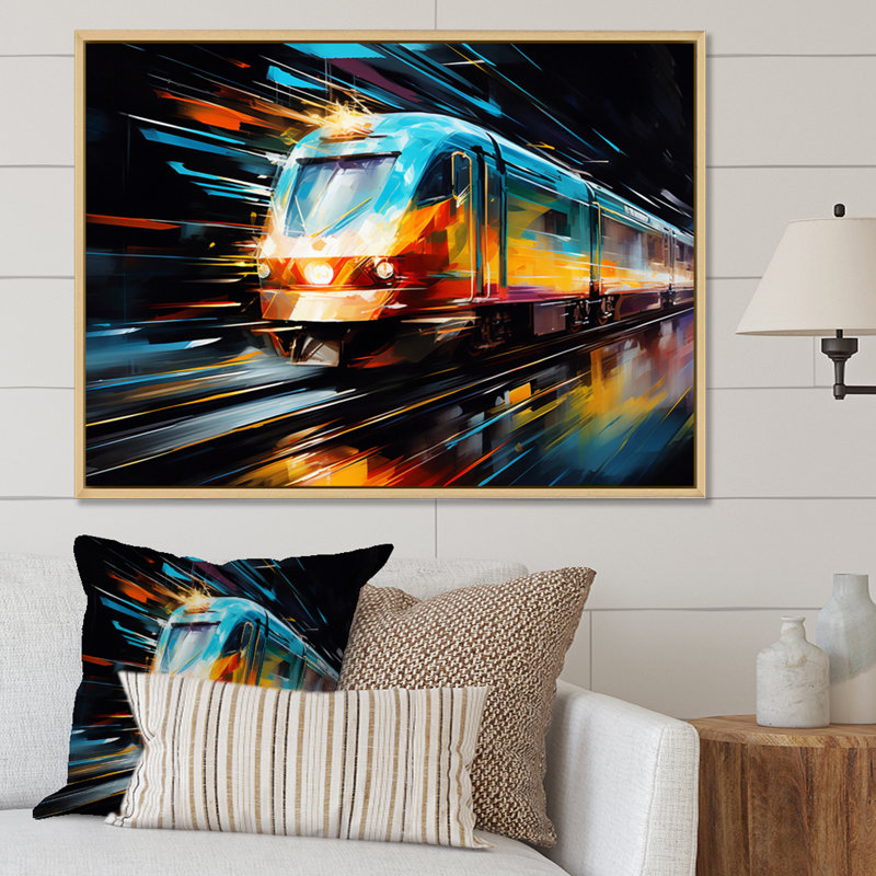 Abstracted Train Velocity - Transportation Canvas Wall Art, H 30 po x l 40 po x P 1,5 po, Cadre naturel flottant