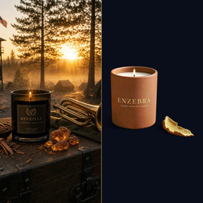 EnZebra Artisan Hand-Poured in the USA Candle - Reveille (Woody & Citrus) in Sienna Terracotta Ceramic Tumbler, 12 oz