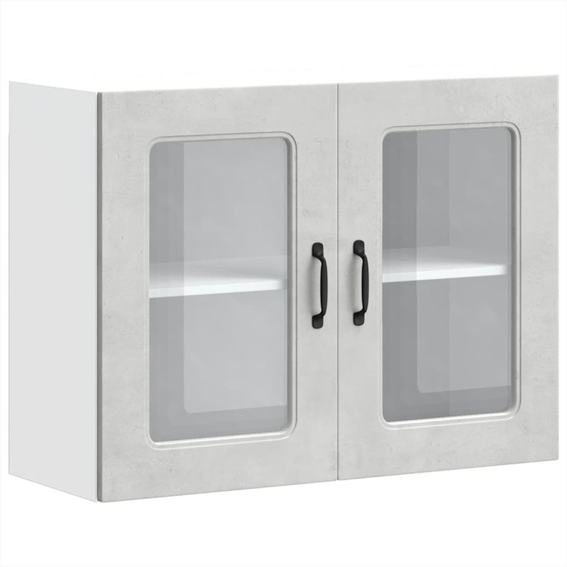 Kitchen Wall Cabinet With Glass Door Kalmar Engineered Wood, 60cm H x 80cm W x 31cm D, Concrete Grey