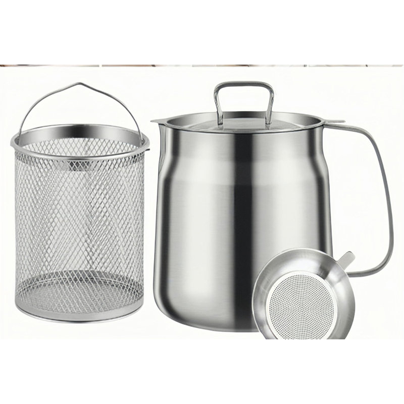 68oz Stainless Steel Oil Filter Pot with Frying Basket