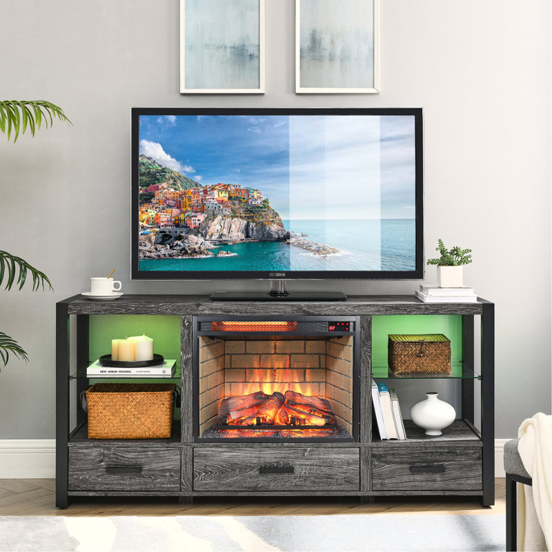 Infrared Quartz Heater Fireplace Insert - 23" Woodlog Version With Brick Design. 1500W Heat Output. 5000 /H. Realistic Flame. 4 Brightness Options. /Ul Approved. Double Features. Energy Efficient.