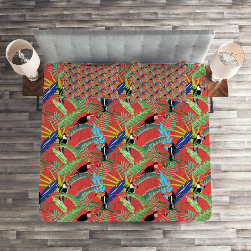 Toucan Coastal Polyester Coverlet, King Bedspread + 2 Shams