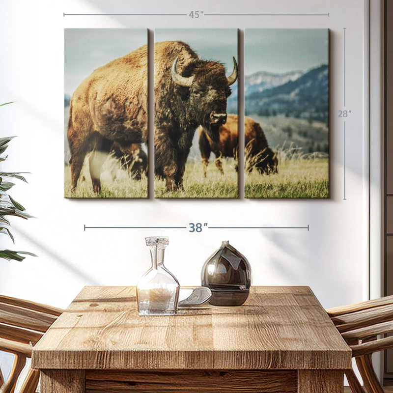 «Wyoming Bison», 3 pièces sur toile, H 28 po x l 45 po x P 1,25 po