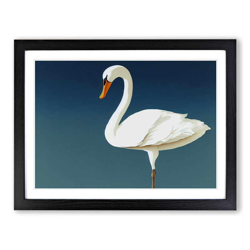 Impressive Swan - Single Picture Frame Print, Black, 46cm H x 64cm W x 2cm D