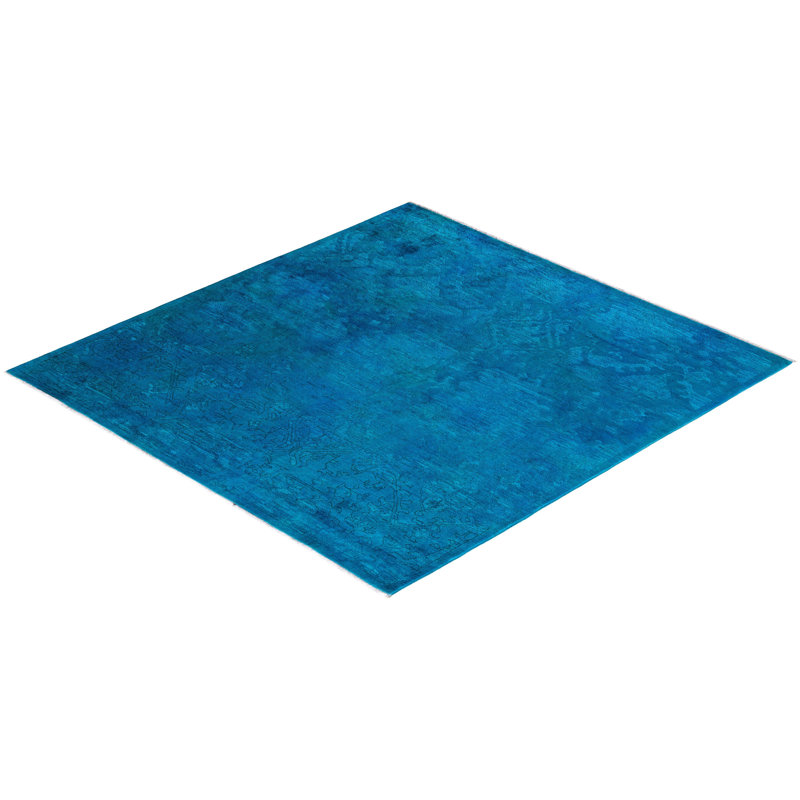 Tapis unique noué à la main Vibrance - bleu, 6 pi 1 po x 6 pi 4 po