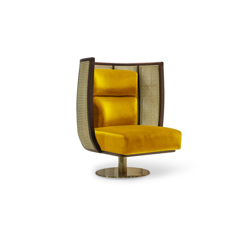 Egoista Swivel Barrel Chair, Polished Brass, Dijon Velvet