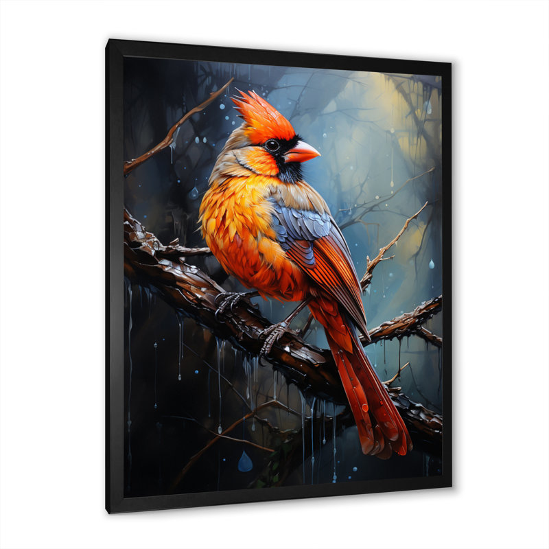Animal écarlate Cardinal brillant - imprimé, Cadre d'angle fermé noir, H 40 po x l 30 po x P 1,5 po