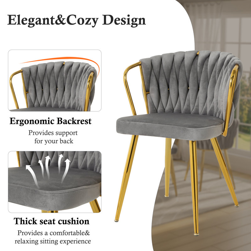 Elegant Round Glass Pedestal Dining Table Set, 3 Pieces: Table, 2 Chairs, Gray, Gold