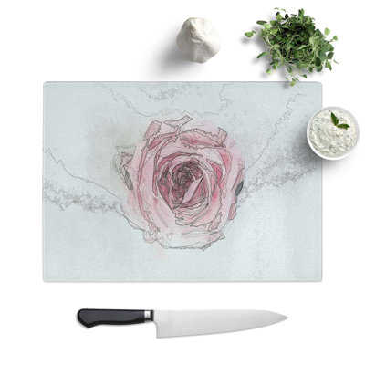 Glass Lone Pink Rose Abstract Art Chopping Board