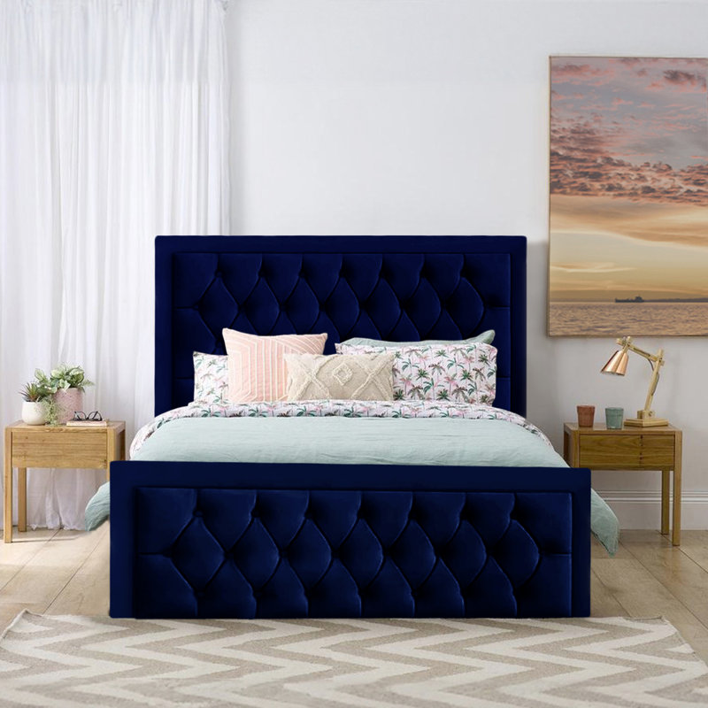 Lillias Upholstered Ottoman Storage Bed, 135 x 190 cm, Marine