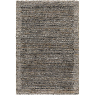 Yasmin Striped Hand Loomed Recycled P.E.T. Area Rug in Dark Gray/Camel