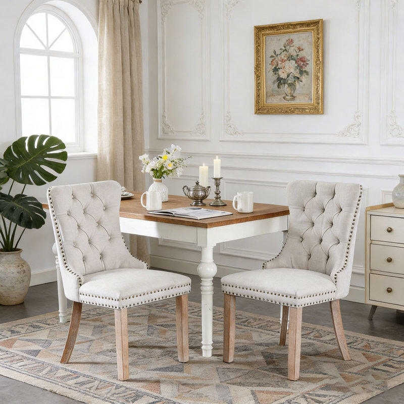 Chaise rembourrée en bois massif, Blanc