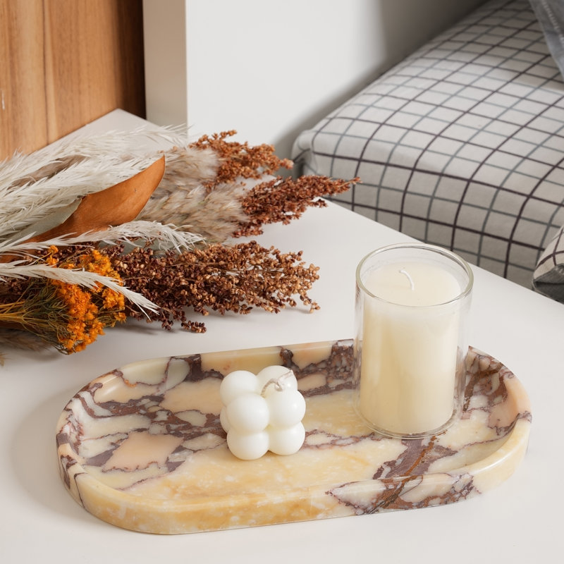 Guein Oval Natural Marble Tray,Calacatta Viola
