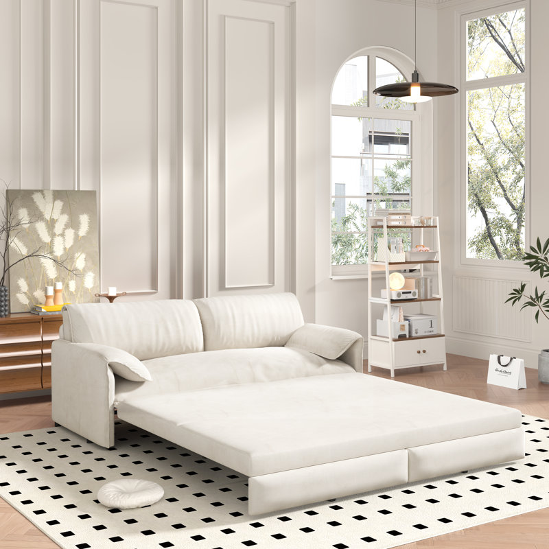 63.8" Queen Pull Out Sofa Bed, 3-In-1 Convertible Sleeper Sofa With Side Storage,Multi-Functional Velvet Loveseat Bed For Living Room,Bedroom,Apartment,Office