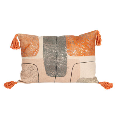 Cotton Jacquard Printed Lumbar Pillow With Abstract Design And Tassels