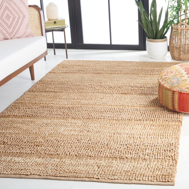 Keavi Natural Fiber Handwoven Jute/Cotton Striped Rug in Brown, Rectangle 8' x 10'