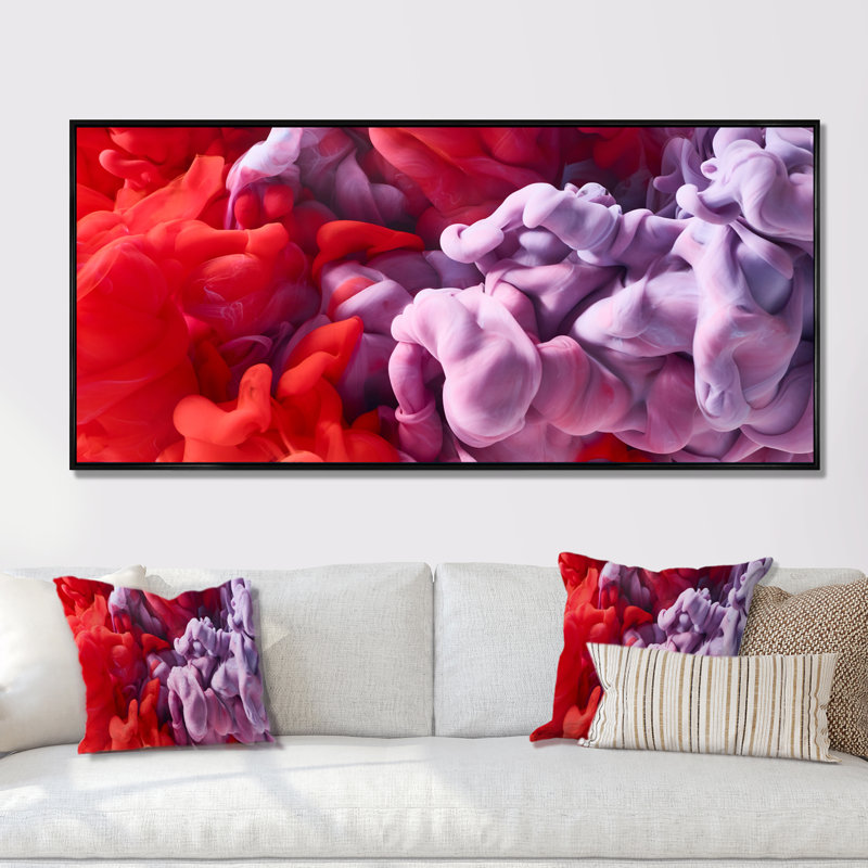 Encre rouge et rose II, impression sur toile, Cadre noir, H 8 po x l 12 po x P 1 po