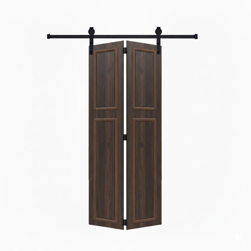 18 series 36in.X84 in. 3/4 inch thickness 2-Panel Walnut Color Finished MDF Bi-fold door with Barn door hardware