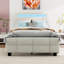 Lit plateforme tapissier simple avec lumière DEL et 2 tiroirs, lit plateforme avec tête de lit en tissu de lin-708216951