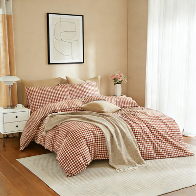 Ensemble de housse de couette en vichy à carreaux 100% coton lavé Life
