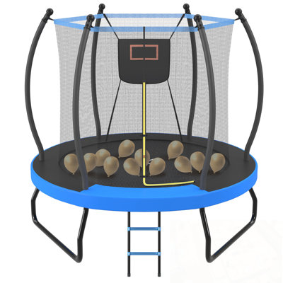Trampoline avec panier de basketball, filet d'enclos et échelle